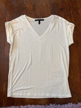 White House Black Market V-Neck Sleeve Tab Top - White